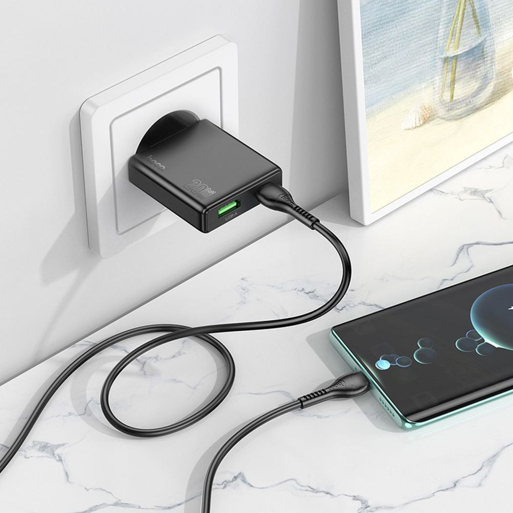 Netzladegerät HOCO N38, 20W, 3A, 1 x USB-A - 1 x USB-C, Schwarz
