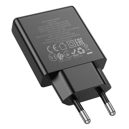 Netzladegerät HOCO N38, 20W, 3A, 1 x USB-A - 1 x USB-C, Schwarz