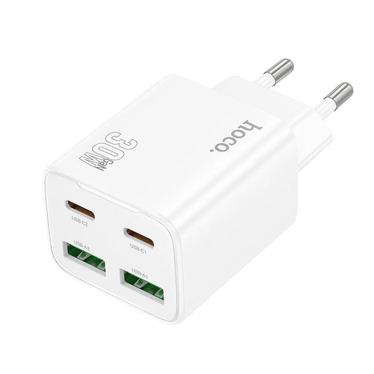 HOCO N56 Network Charger, 30W, 3A, 2 x USB-A - 2 x USB-C, White