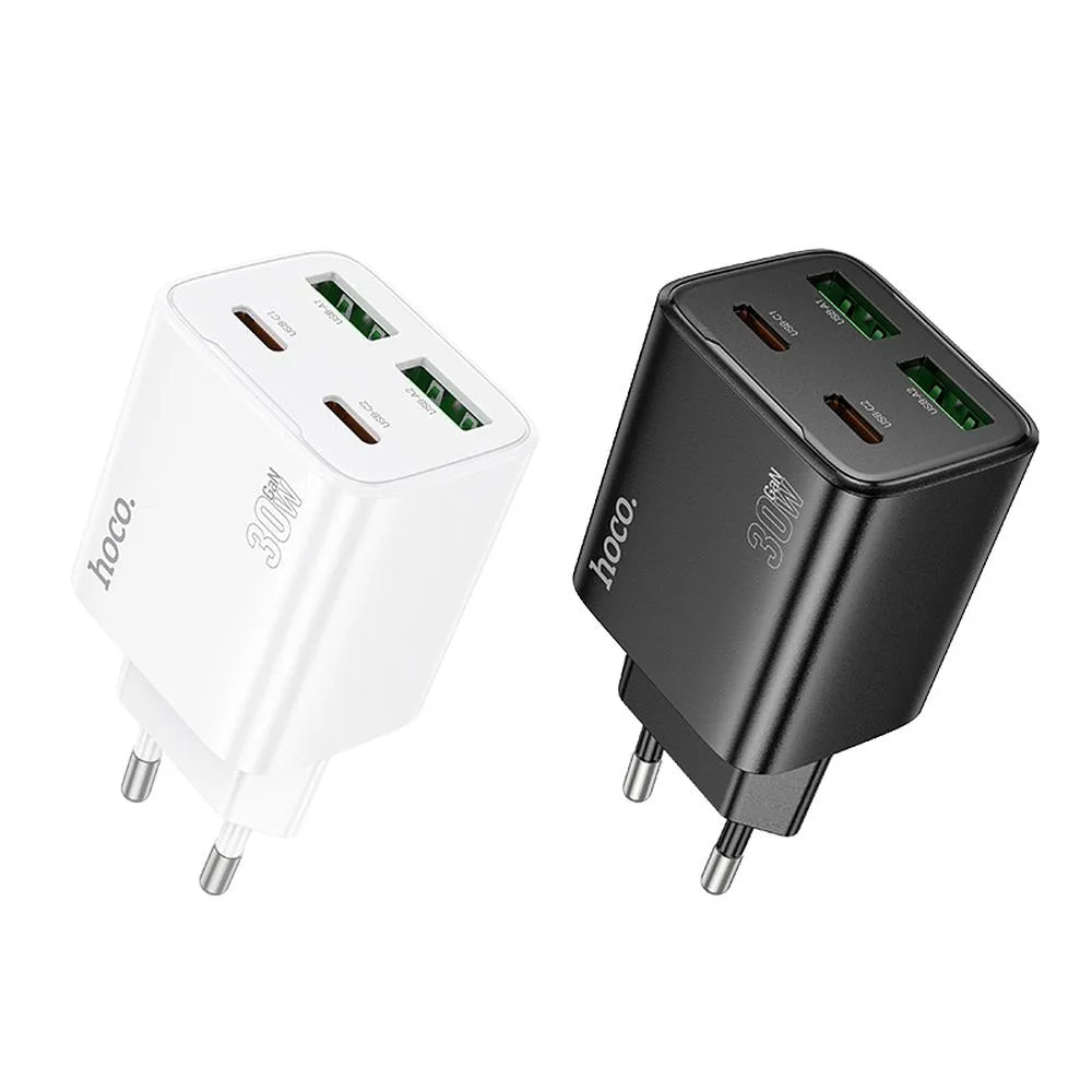 Netzladegerät HOCO N56, 30W, 3A, 2 x USB-A - 2 x USB-C, Schwarz