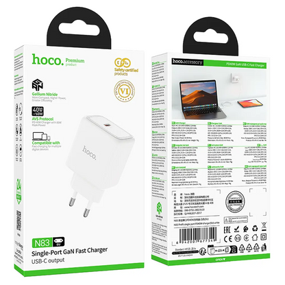 HOCO N83 Netzladegerät, 40W, 3A, 1 x USB-C, Weiß