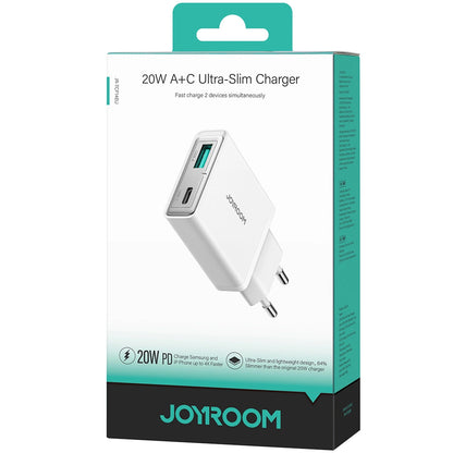 Joyroom Netzwerkladegerät JR-TCF14, 20 W, 3 A, 1 x USB-A – 1 x USB-C, Weiß