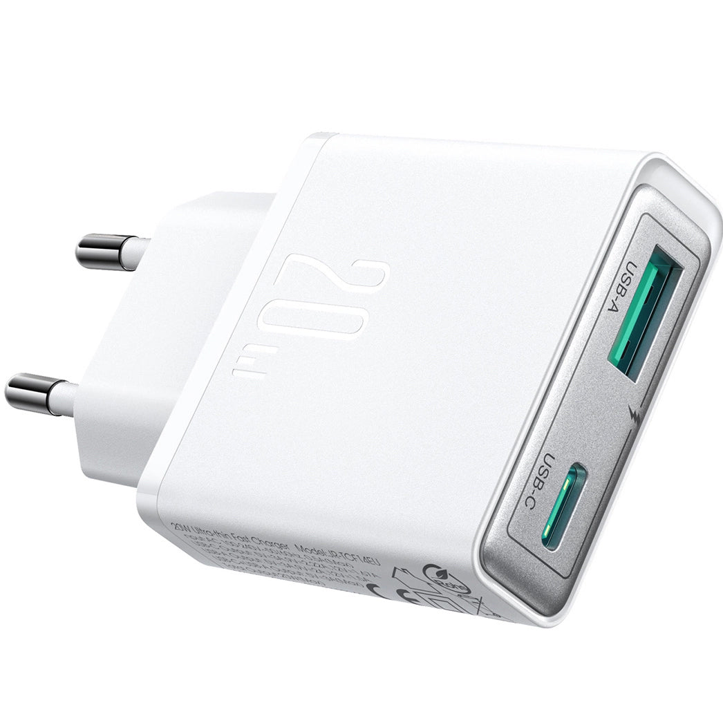 Joyroom Netzwerkladegerät JR-TCF14, 20 W, 3 A, 1 x USB-A – 1 x USB-C, Weiß