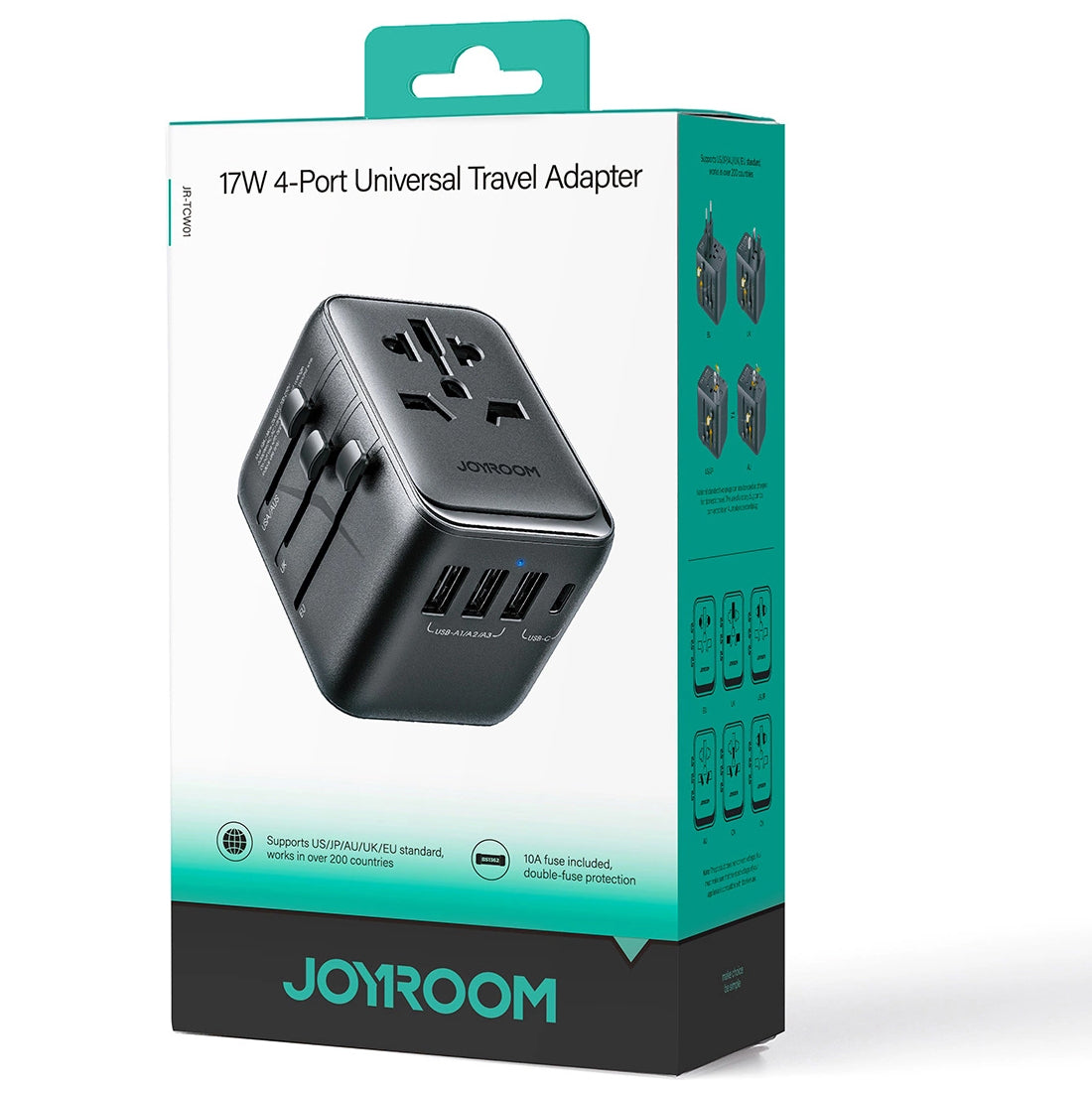 Joyroom JR-TCW01 Reisenetzwerk-Ladegerät, 17 W, 3 A, 1 x USB-C – 3 x USB-A, Schwarz