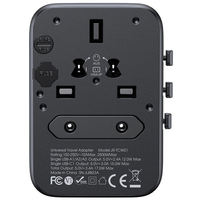 Joyroom JR-TCW01 Reisenetzwerk-Ladegerät, 17 W, 3 A, 1 x USB-C – 3 x USB-A, Schwarz