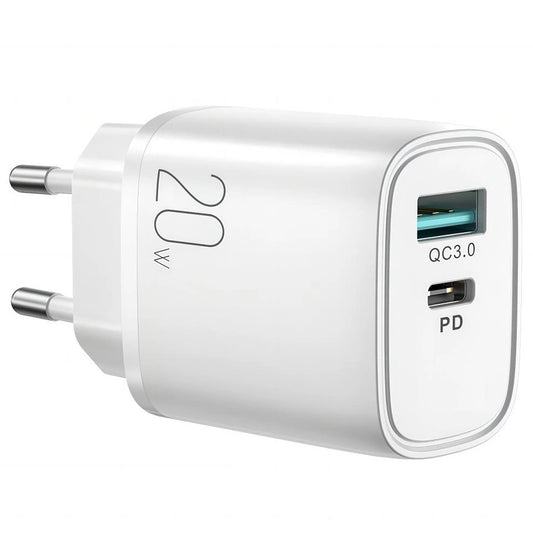 Joyroom Netzwerkladegerät L-QP2011, 20 W, 3 A, 1 x USB-A – 1 x USB-C, Weiß