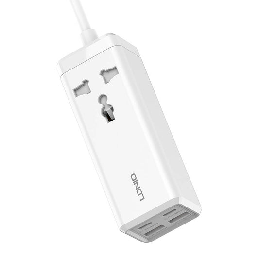 Netzwerkladegerät Ldnio SC1418, 2500 W, 5 A, 1 x Steckdose – 2 x USB-A – 2 x USB-C, Weiß