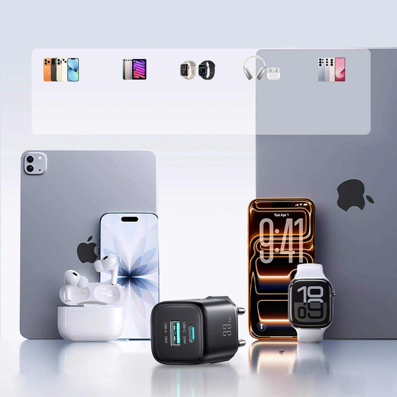 Netzladegerät Joyroom JR-TG7, 33W, 3A, 1 x USB-A - 1 x USB-C, Schwarz