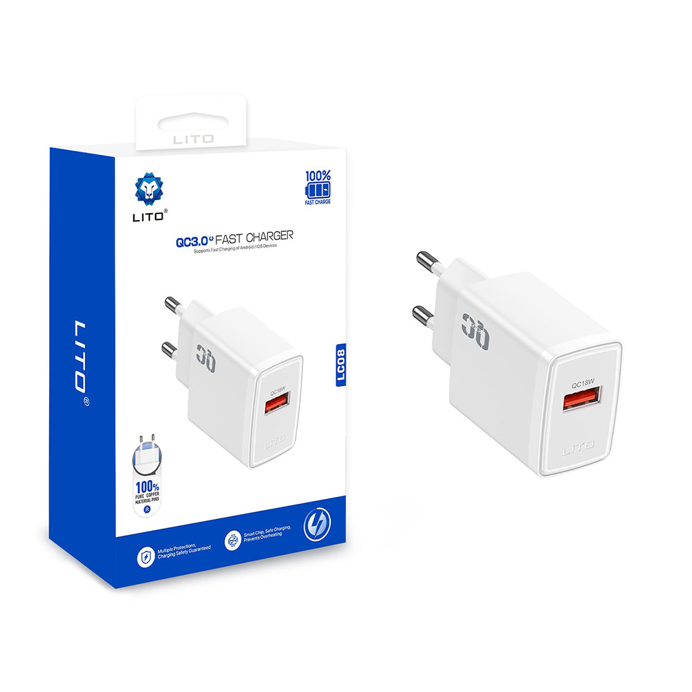 Netzladegerät Lito LC08, 18W, 3A, 1 x USB-A, Weiß
