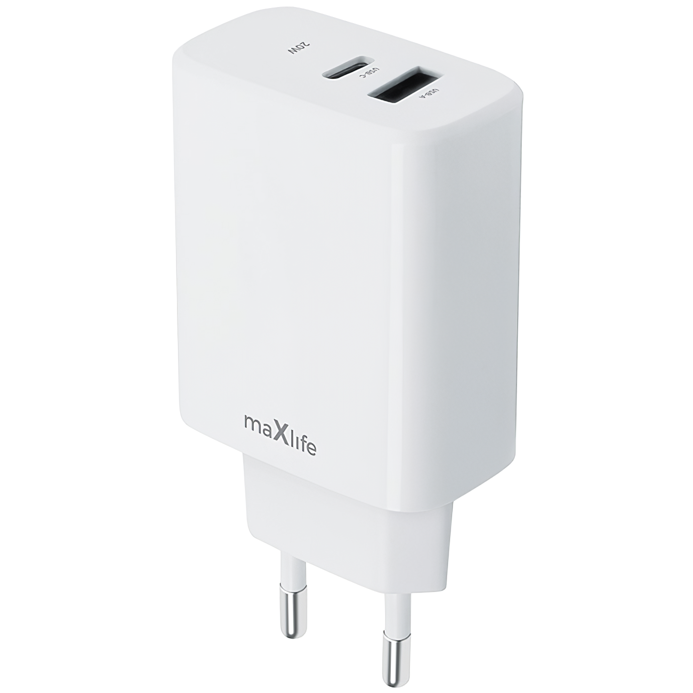 MaXlife Netzwerk-Ladegerät MXTC-10-20AC, 20 W, 3 A, 1 x USB-A – 1 x USB-C, Weiß