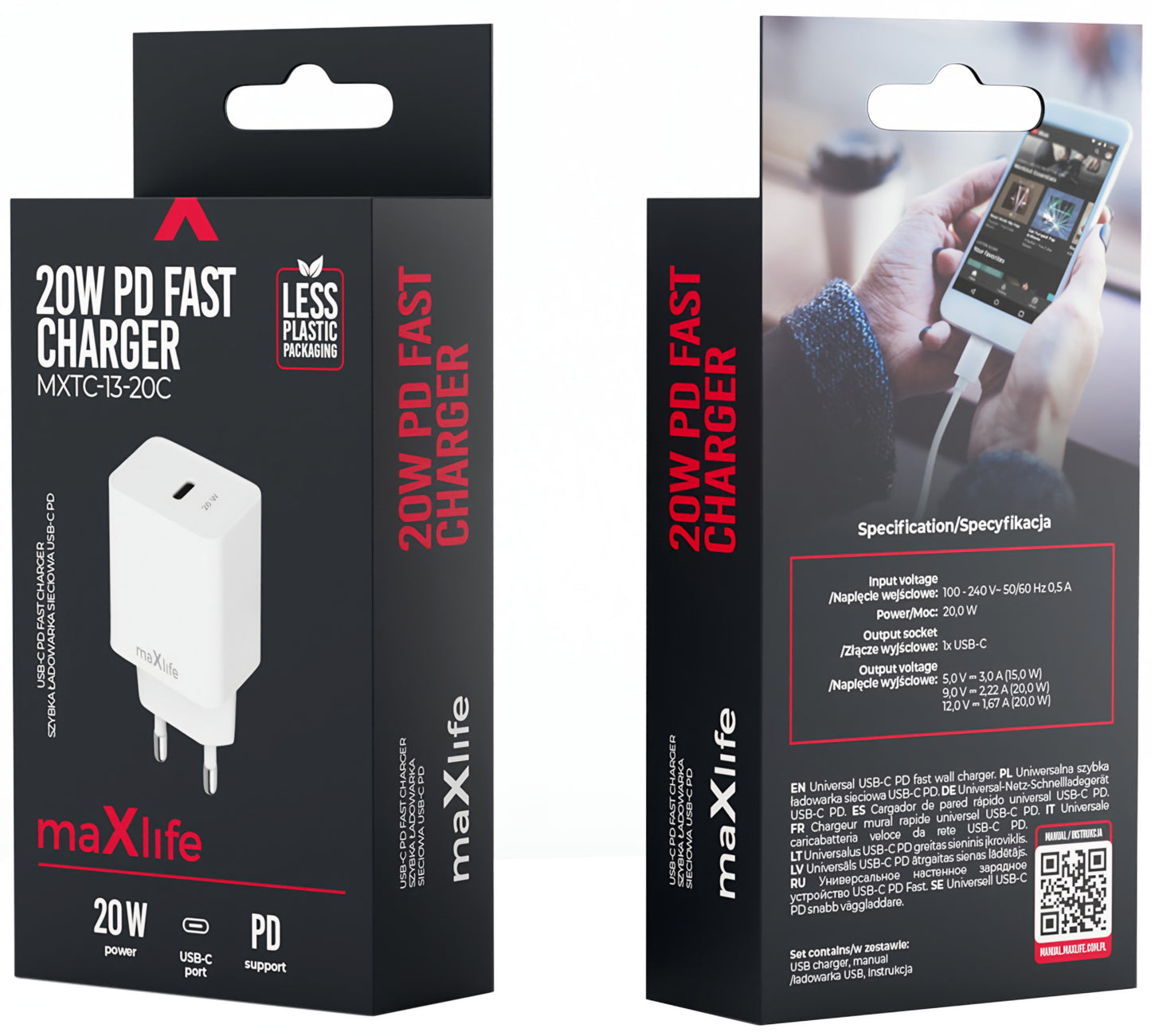 MaXlife MXTC-13-20C Network Charger, 20W, 3A, 1 x USB-C, White