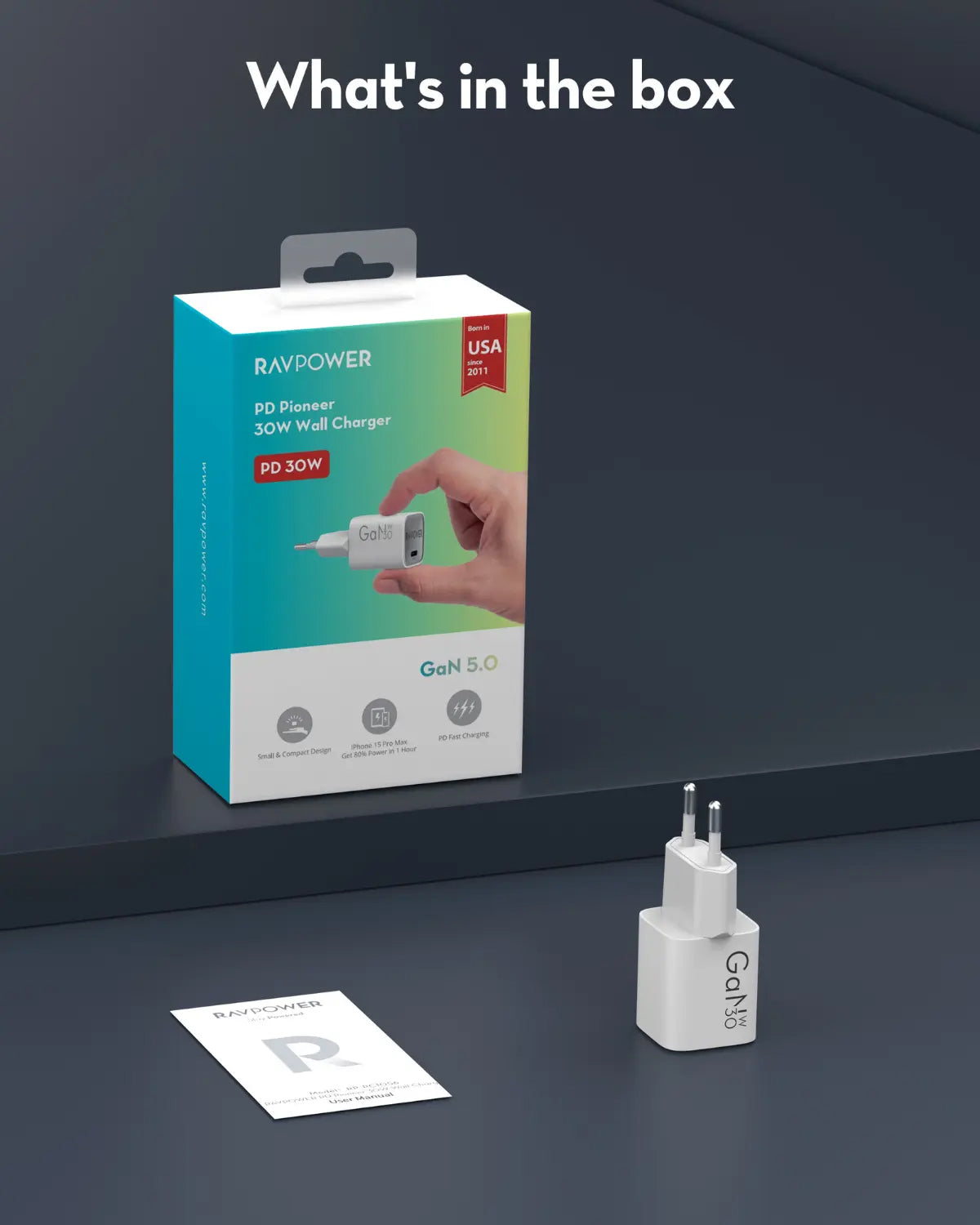 Netzladegerät RavPower RP-PC1056, 30W, 3A, 1 x USB-C, Weiß