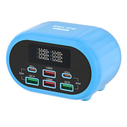 Relife RL-309U Ladestation Ladegerät, 72W, 5A, 2 x USB-C - 4 x USB-A, Blau