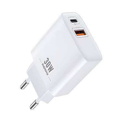 Netzwerkladegerät Remax RP-U82, 30 W, 3 A, 1 x USB-A - 1 x USB-C, Weiß