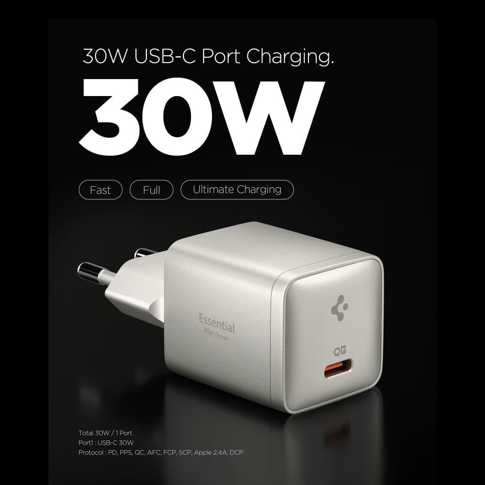 Spigen EE301EU Essential Netzladegerät, 30W, 3A, 1 x USB-C, Titan Grau ACH10448