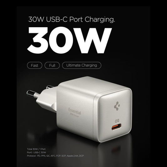 Spigen EE301EU Essential Netzladegerät, 30W, 3A, 1 x USB-C, Titan Grau ACH10448