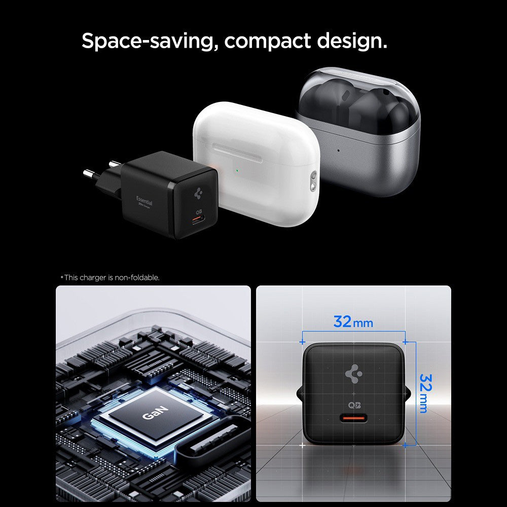Spigen EE301EU Essential Wall Charger, 30W, 3A, 1 x USB-C, Black ACH09493