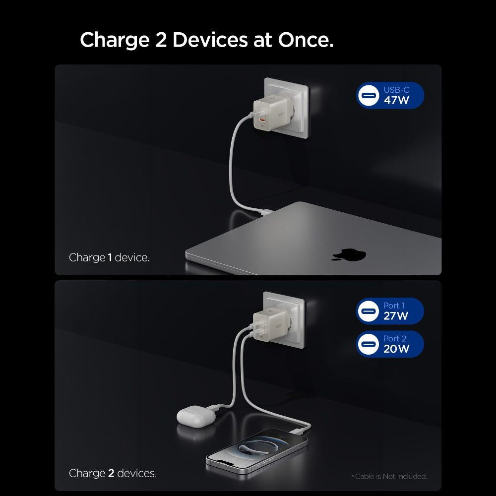 Spigen Netzladegerät EE472EU Essential, 47W, 3A, 2 x USB-C, Titan Grau ACH10451