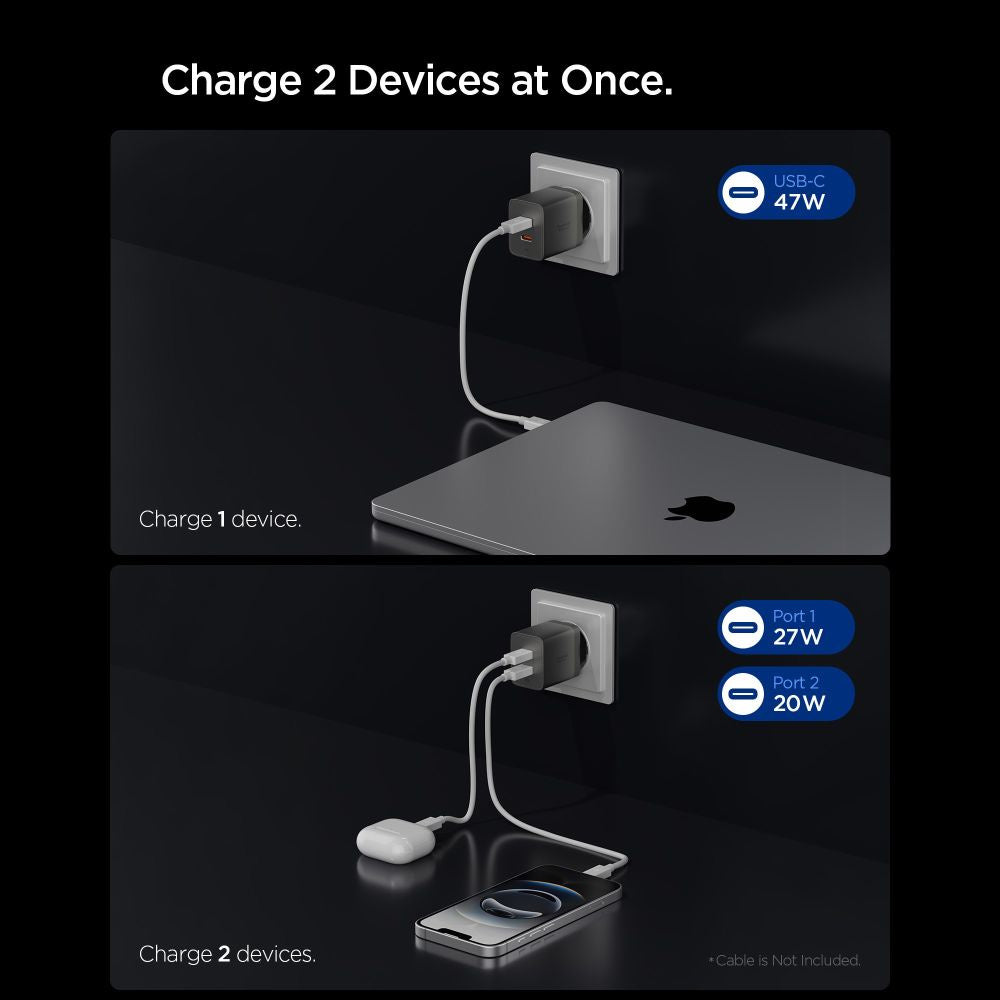 Netzteil Spigen EE472EU Essential, 47W, 3A, 2 x USB-C, Grau ACH10450