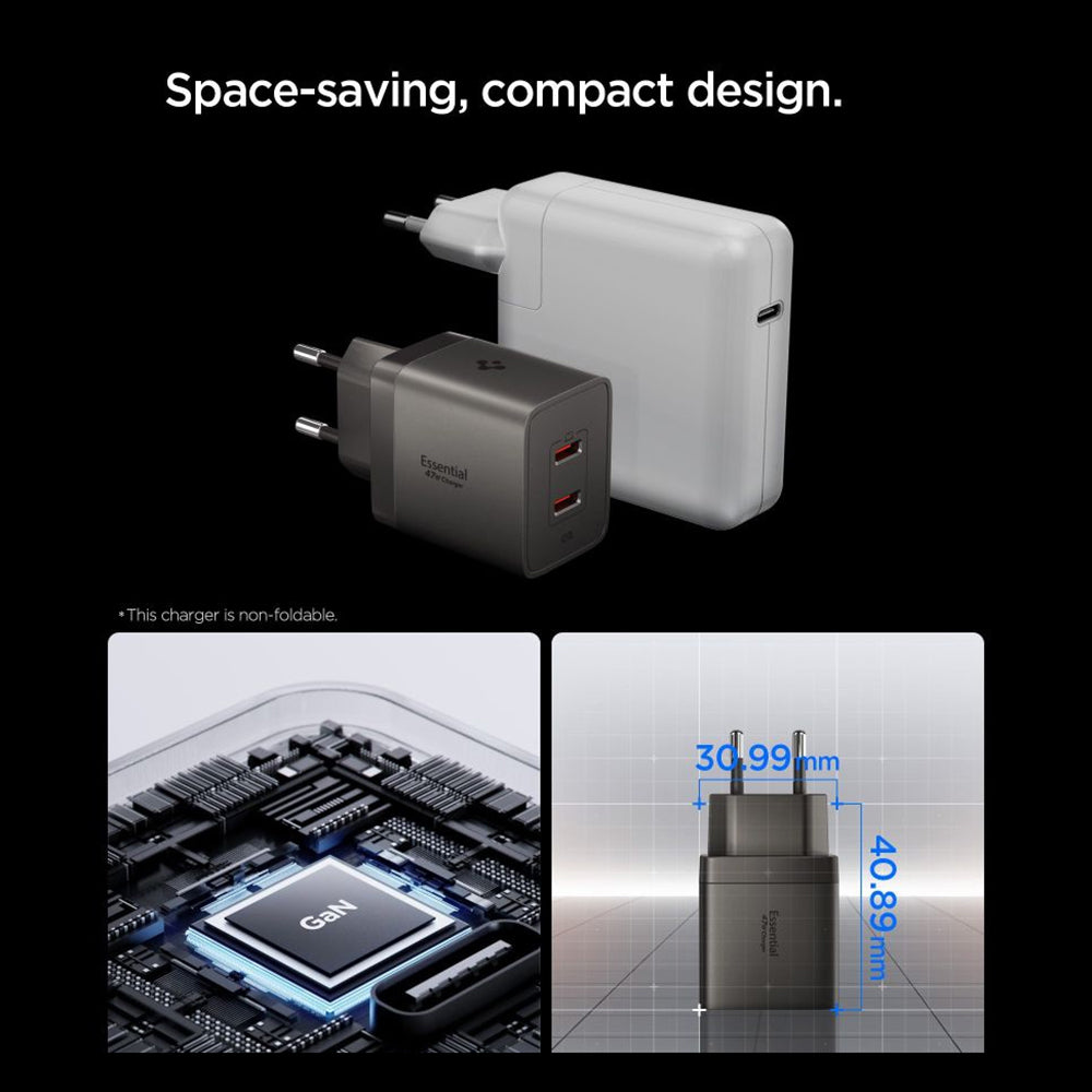 Netzteil Spigen EE472EU Essential, 47W, 3A, 2 x USB-C, Grau ACH10450