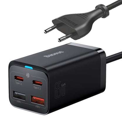 Netzwerkladegerät mit USB-C-Kabel Baseus GaN3 Pro, 65 W, 3 A, 2 x USB-A – 2 x USB-C, Schwarz CCGP040101