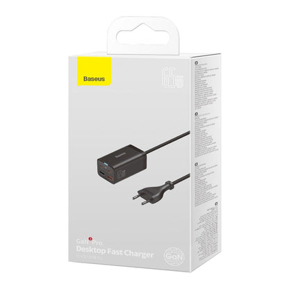 Netzwerkladegerät mit USB-C-Kabel Baseus GaN3 Pro, 65 W, 3 A, 2 x USB-A – 2 x USB-C, Schwarz CCGP040101