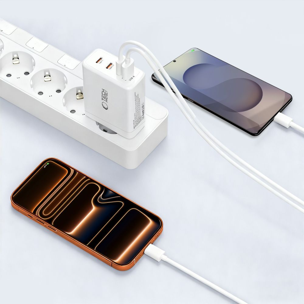 Netzladegerät Tech-Protect NC140W-GAN, 140W, 5A, 1 x USB-A - 3 x USB-C, Weiß