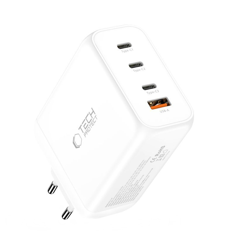 Netzladegerät Tech-Protect NC200W-GAN, 200W, 5A, 1 x USB-A - 3 x USB-C, Weiß