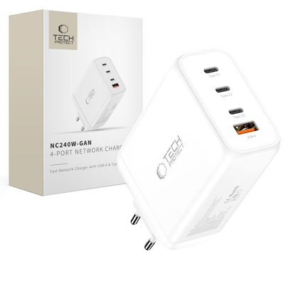 Netzladegerät Tech-Protect NC240W-GAN, 240W, 5A, 1 x USB-A - 3 x USB-C, Weiß
