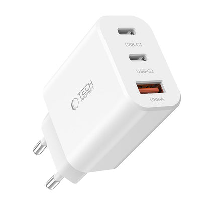 Netzwerkladegerät Tech-Protect NC30W, 30 W, 3 A, 1 x USB-A - 2 x USB-C, Weiß