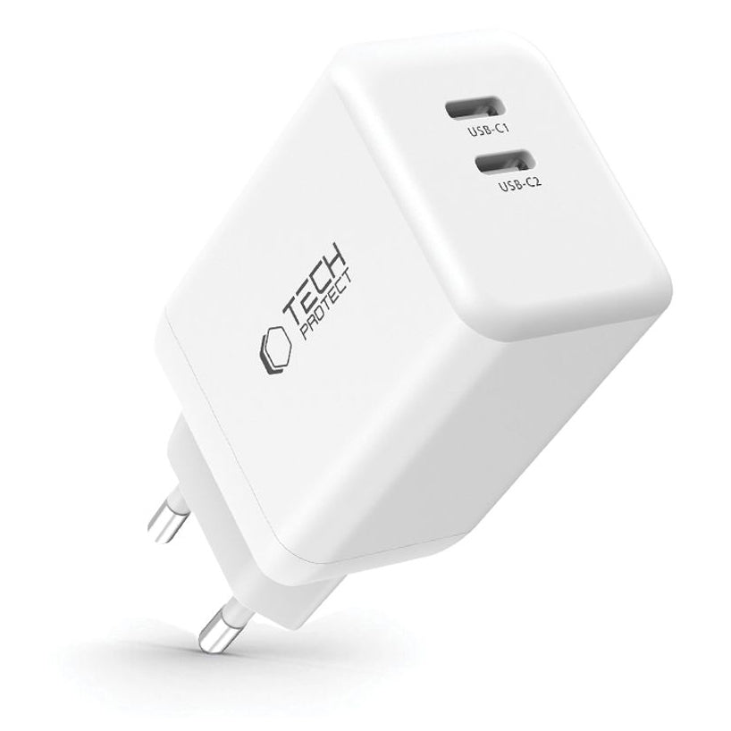 Netzwerkladegerät Tech-Protect NC45W, 45 W, 3 A, 2 x USB-C, Weiß