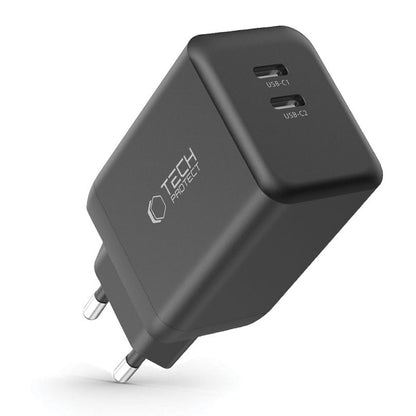 Netzwerkladegerät Tech-Protect NC45W, 45 W, 3 A, 2 x USB-C, Schwarz