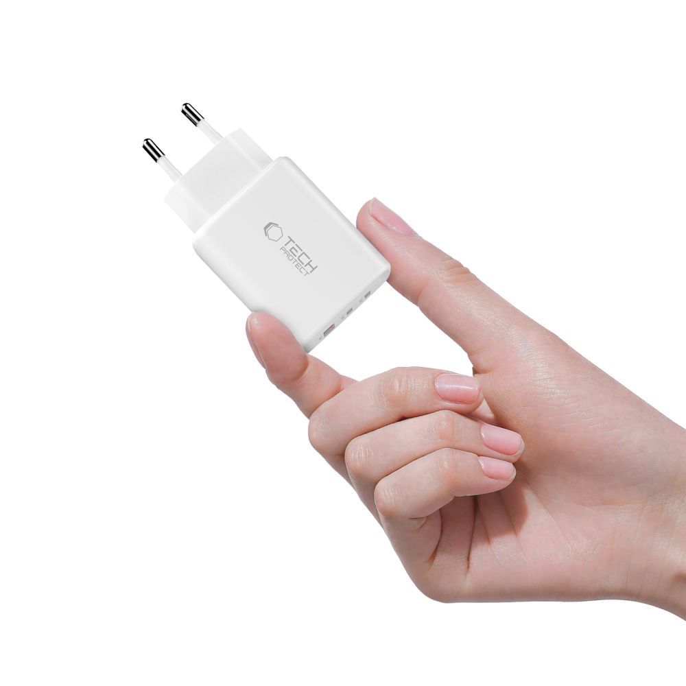 Netzladegerät Tech-Protect NCA65W, 65W, 3A, 1 x USB-A - 2 x USB-C, Weiß