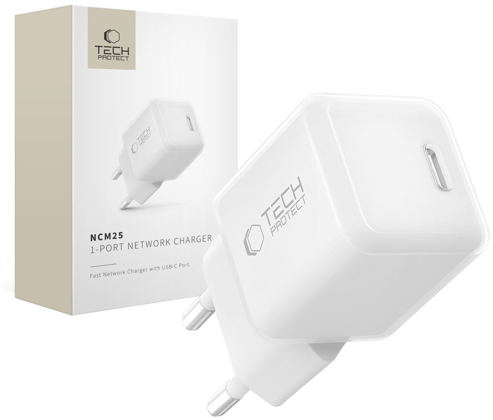 Tech-Protect NCM25 Network Charger, 25W, 3A, 1 x USB-C, White