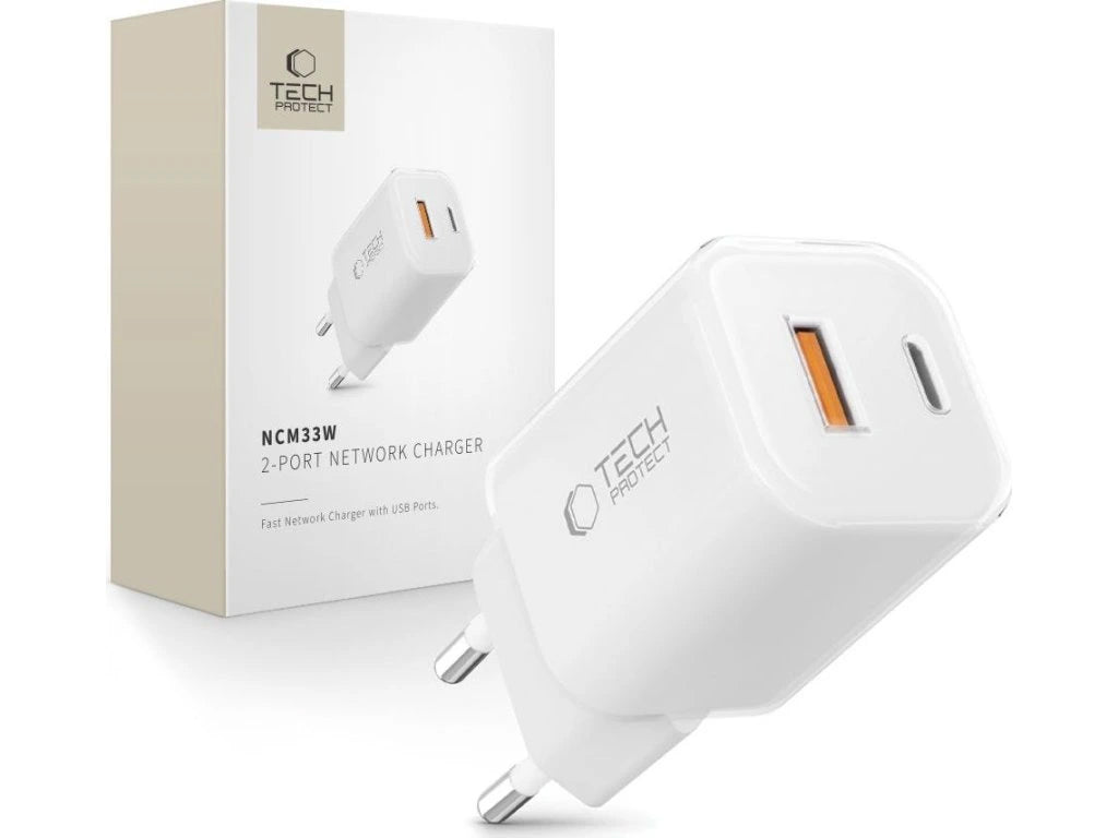 Netzladegerät Tech-Protect NCM33W, 33W, 3A, 1 x USB-A - 1 x USB-C, Weiß