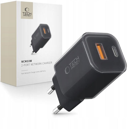 Netzladegerät Tech-Protect NCM33W, 33W, 3A, 1 x USB-A - 1 x USB-C, Schwarz