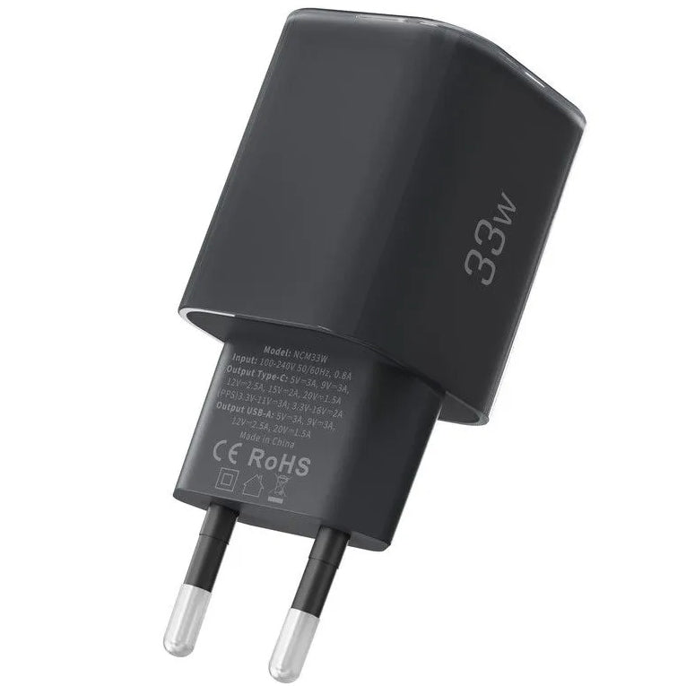 Netzladegerät Tech-Protect NCM33W, 33W, 3A, 1 x USB-A - 1 x USB-C, Schwarz