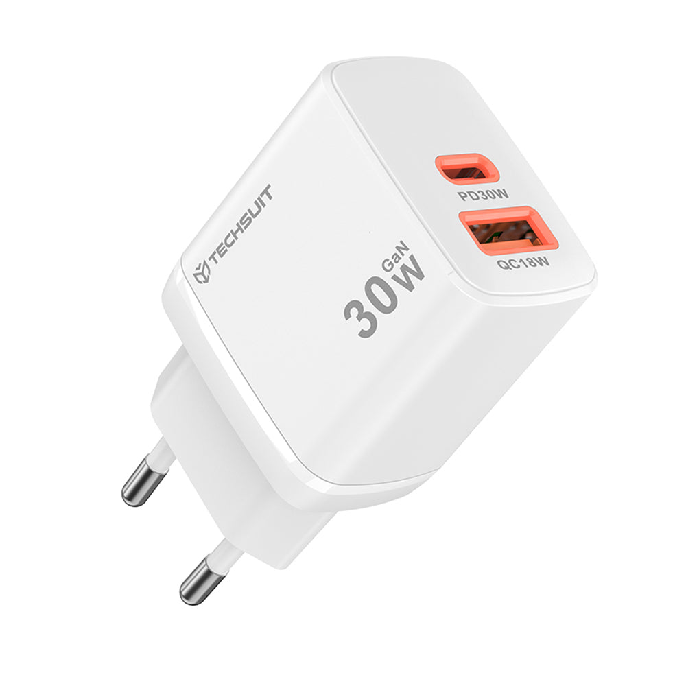 Netzladegerät Techsuit CH1 Duonix, 30W, 3A, 1 x USB-A - 1 x USB-C, Weiß