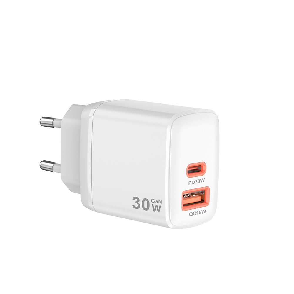 Netzladegerät Techsuit CH1 Duonix, 30W, 3A, 1 x USB-A - 1 x USB-C, Weiß