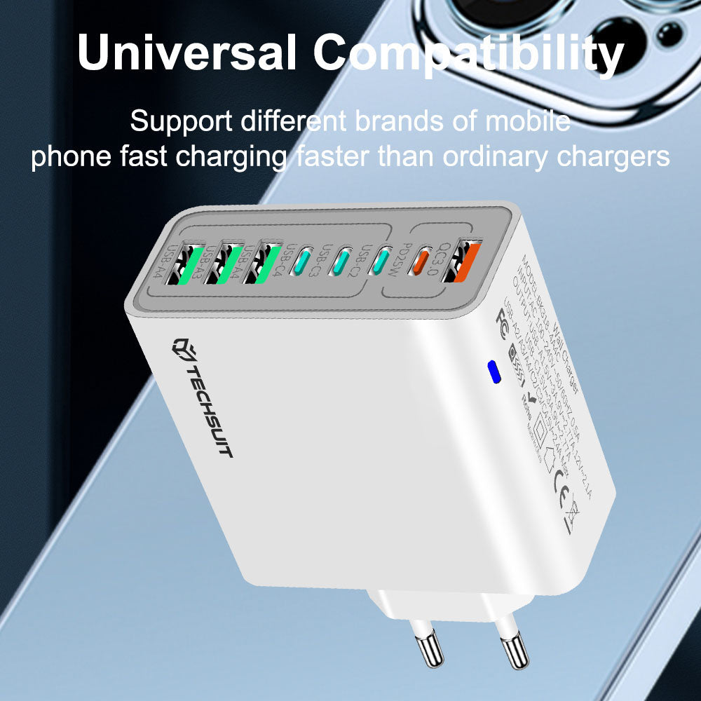 Netzladegerät Techsuit CHPD224, 65W, 3.25A, 4 x USB-A - 4 x USB-C, Schwarz
