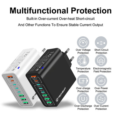 Netzladegerät Techsuit CHPD224, 65W, 3.25A, 4 x USB-A - 4 x USB-C, Schwarz