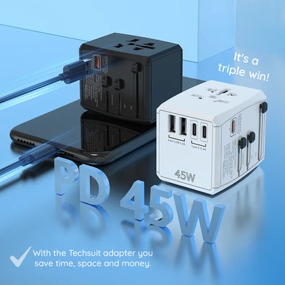 Netzladegerät Techsuit HHT905 Travel, 45W, 3A, 2 x USB-A - 2 x USB-C, Schwarz