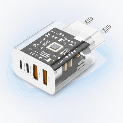 Techsuit PowerXQuad CH4 Network Charger, 40W, 3A, 2 x USB-A - 2 x USB-C, White