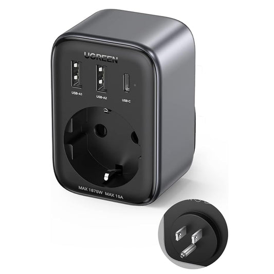 UGREEN 15289 US Network Charger, 30W, 3A, 2 x USB-A - 1 x USB-C - 1 x Schuko, Black