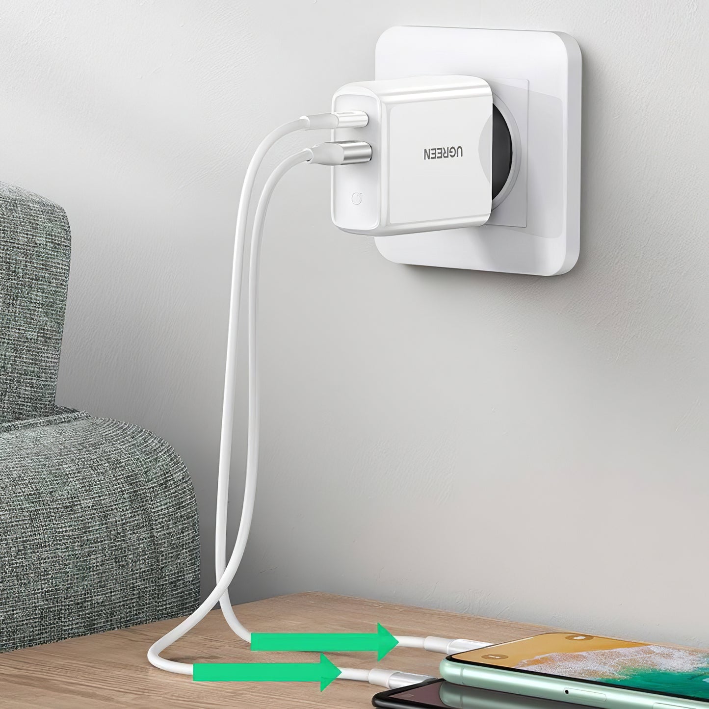 Netzwerkladegerät UGREEN CD170, 36W, 3A, 1 x USB-A - 1 x USB-C, Weiß