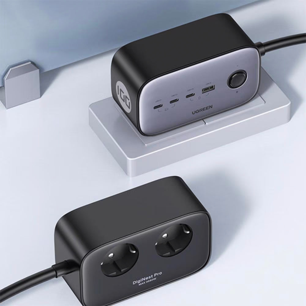 Verlängerungskabel UGREEN CD270, 2 x Schuko, Grau