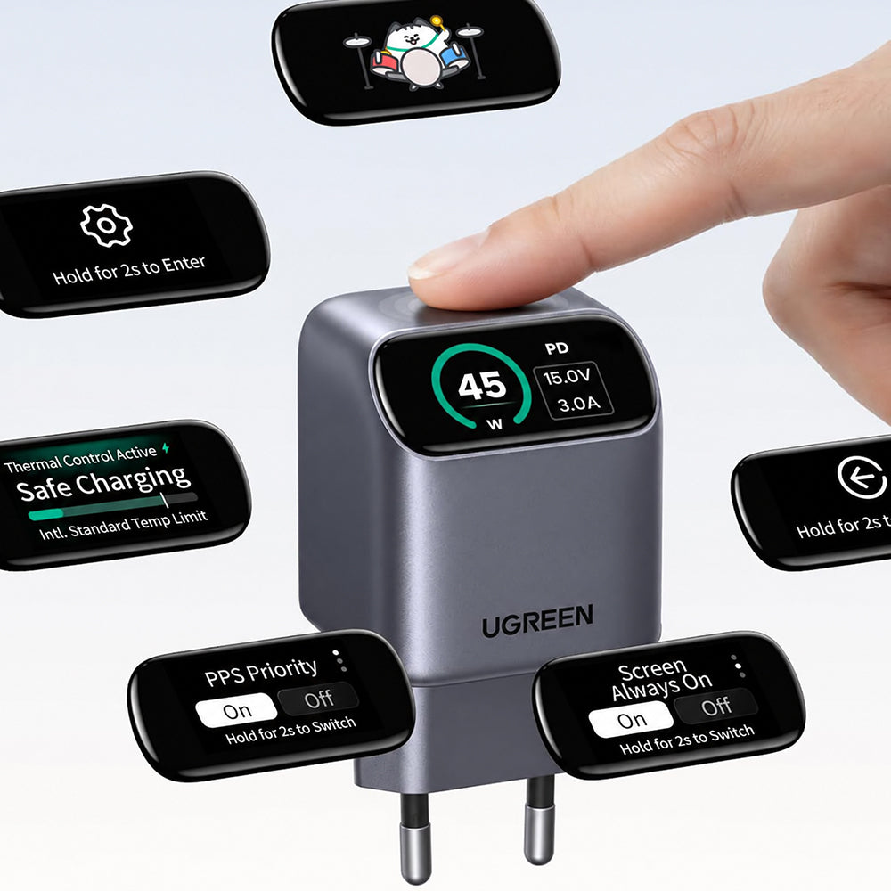 UGREEN Nexode Pro X740 (25419B) Netzladegerät mit Display, 45 W, 3 A, 1 × USB-C, Grau