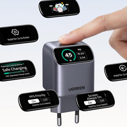 UGREEN Nexode Pro X740 (25419B) Netzladegerät mit Display, 45 W, 3 A, 1 × USB-C, Grau
