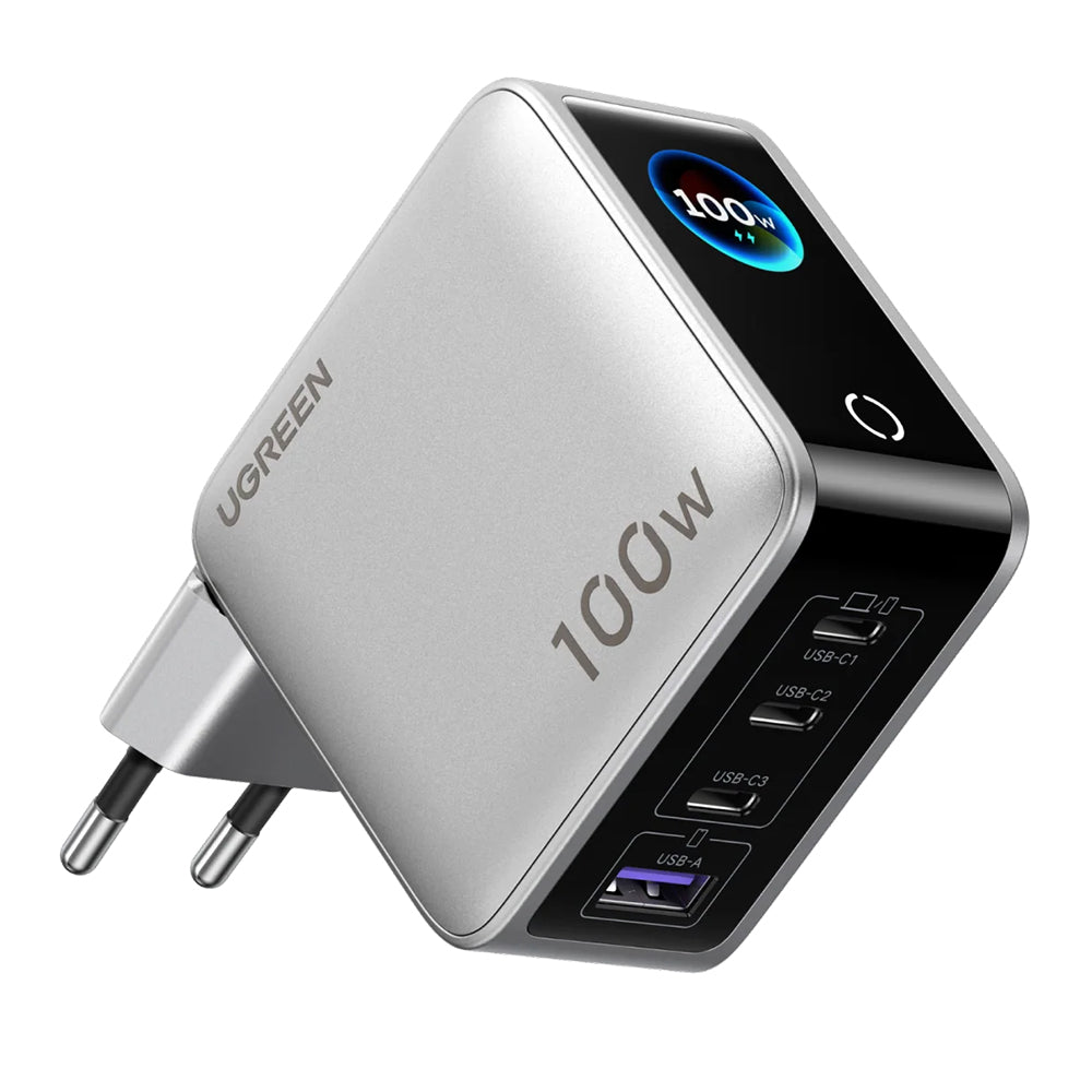 UGREEN Nexode Pro X772 (95942B) Netzladegerät mit Display, 100 W, 5 A, 1 x USB-A – 3 x USB-C, Grau