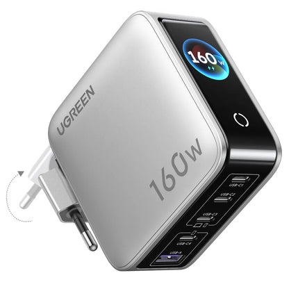UGREEN Nexode Pro X774 (65637B) Display Wall Charger, 160W, 5A, 1 x USB-A - 4 x USB-C, Gray